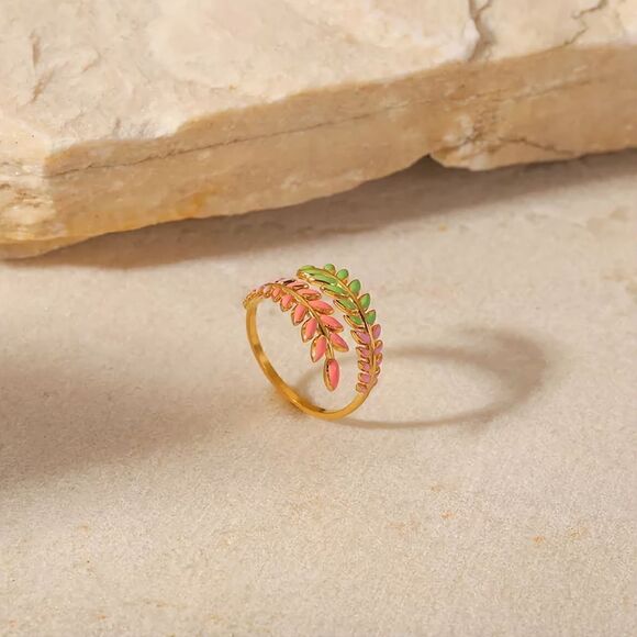 Dainty 18K Gold Plated Leaf Adjustable Ring - Picture 4 of 6